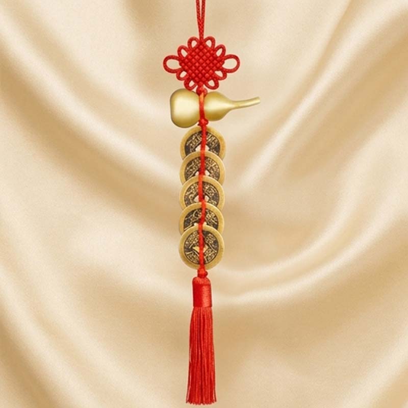Consecrated Brass Gourd Five Emperor Coins Hanging Charm | Traditional Feng Shui Evil Warding & Prosperity Amulet 【開光擋煞】純銅葫蘆五帝錢掛件 | 車載辟邪保平安 化解門對門防小人 匯聚五方財氣
