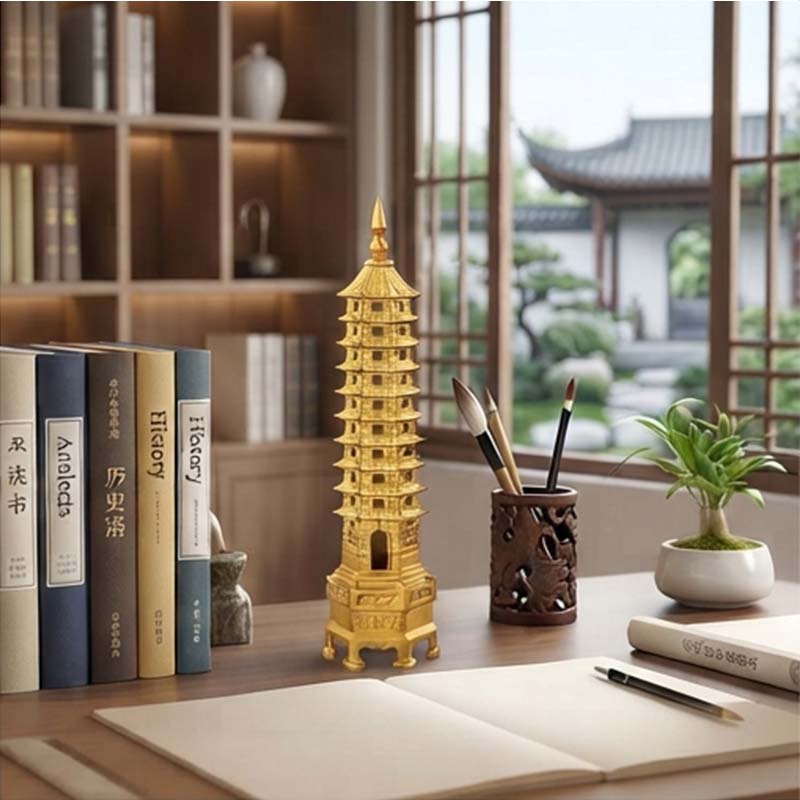Consecrated Solid Brass 9-Tier Wen Chang Pagoda (25cm) | Traditional Feng Shui Academic & Career Mascot 【開光旺文】25cm純銅九層文昌塔擺件 | 利學業考功名 啟智慧 步步高升旺事業 - Image 2