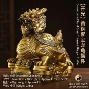 Consecrated Solid Brass Treasure Dragon Turtle Statue (Feng Shui Wealth & Home Protection Mascot)