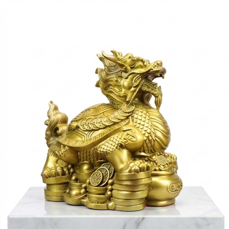 Consecrated Solid Brass Treasure Dragon Turtle Statue (1350g) | Traditional Feng Shui Wealth & Home Protection Mascot 【開光招財】純銅聚寶龍龜擺件(1350g重工) | 安家鎮宅 辟邪化煞 匯聚四方財源 保合家平安