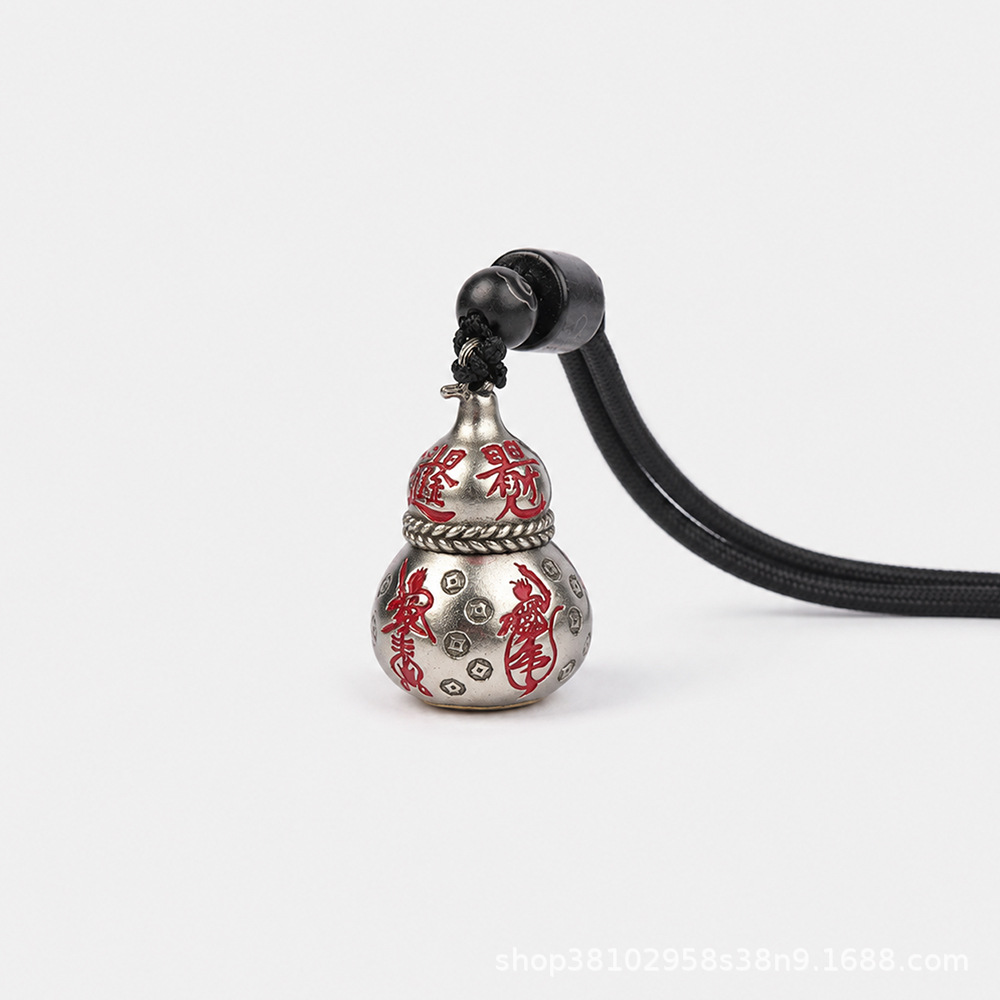 Original Chinese Style White Copper Gourd Pendant | Hand-Carved Antique Finish | Lucky Charm for Prosperity & Good Fortune (With Cord) - Image 3