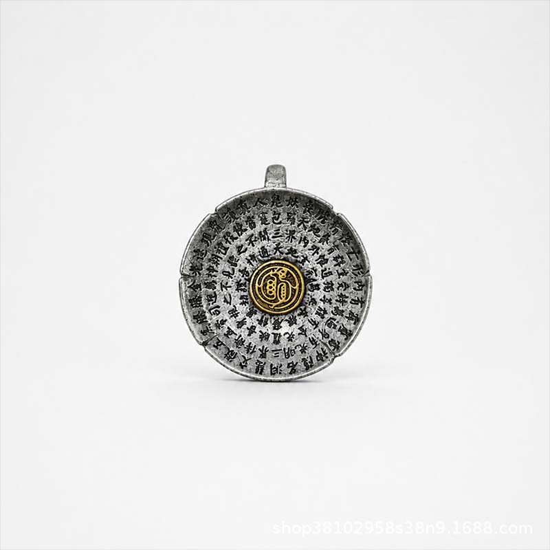 Handcrafted Cupronickel Golden Light Mantra Round Pendant | Daoist Eight Great Divine Protection Disc Amulet