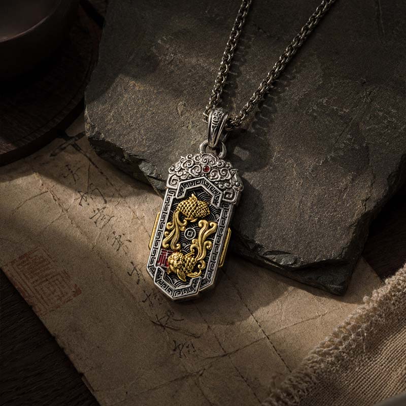 Handcrafted Cupronickel Golden Koi Twin-Fish Fortune Pendant | Chinese Prosperity & Good Luck Amulet Necklace - Image 3