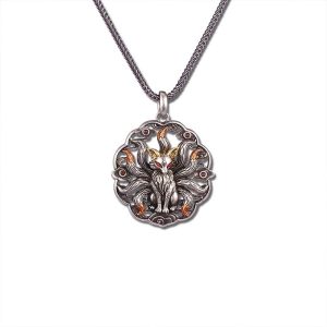 Handcrafted Cupronickel Nine-Tailed Fox Pendant | Auspicious Wisdom & Love Charm Necklace, East Asian Mythology