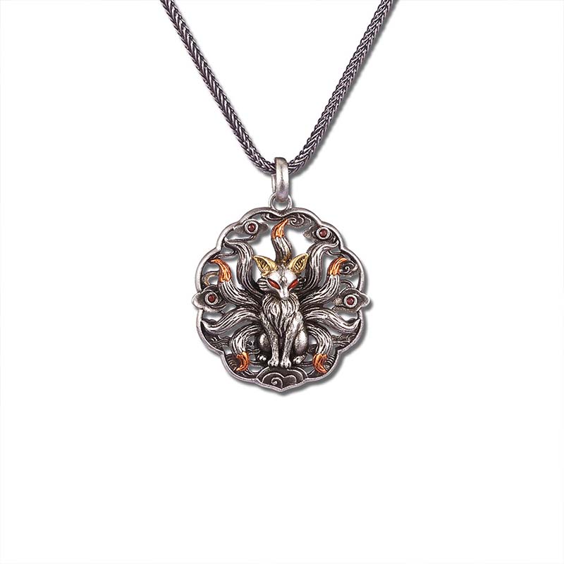 Handcrafted Cupronickel Nine-Tailed Fox Pendant | Auspicious Wisdom & Love Charm Necklace, East Asian Mythology