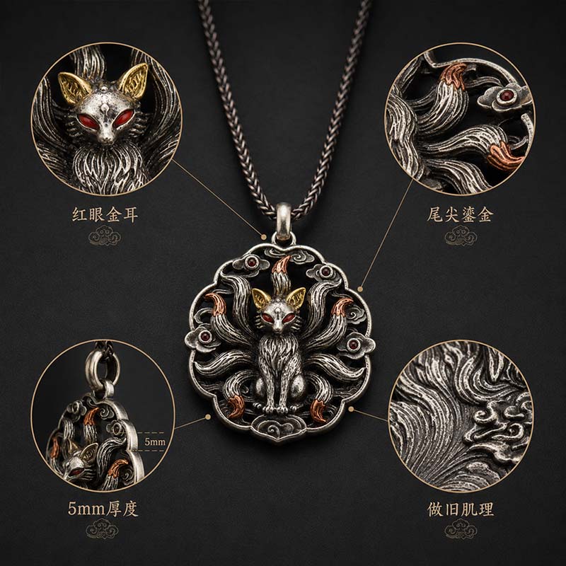 Handcrafted Cupronickel Nine-Tailed Fox Pendant | Auspicious Wisdom & Love Charm Necklace, East Asian Mythology - Image 4