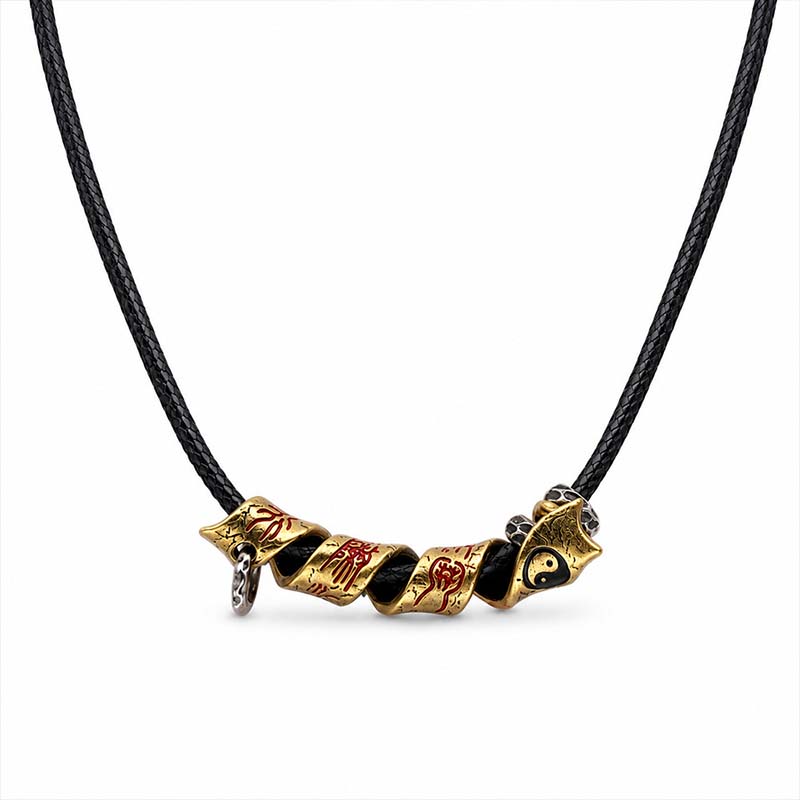 Handcrafted Cupronickel Nine-Character Mantra Gold Coil Pendant | Daoist Nine Syllable Protection Necklace
