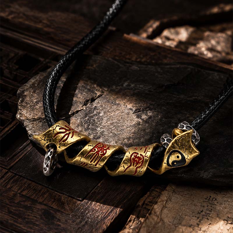 Handcrafted Cupronickel Nine-Character Mantra Gold Coil Pendant | Daoist Nine Syllable Protection Necklace - Image 3