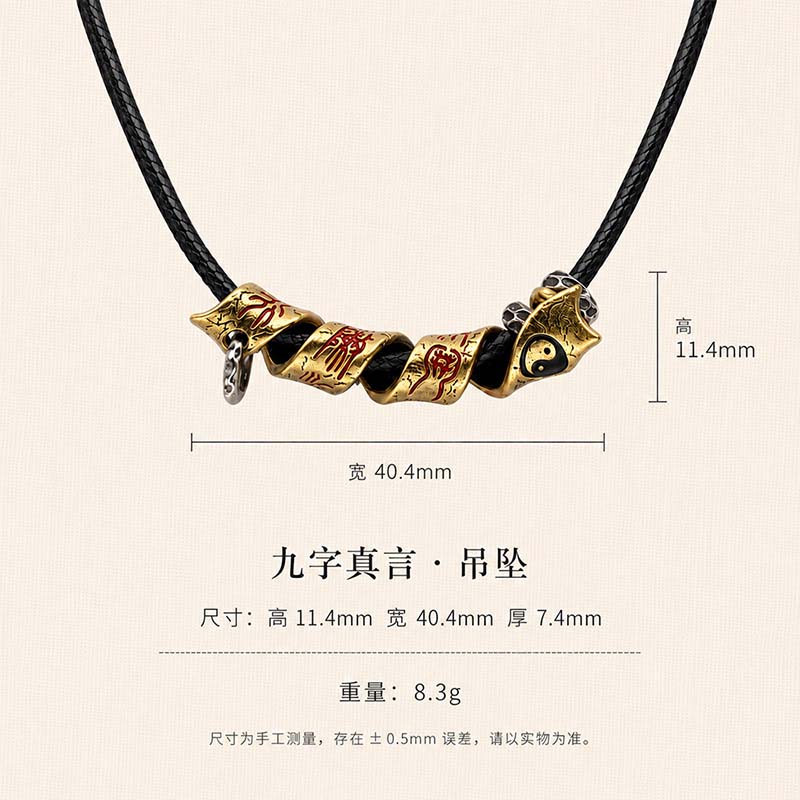 Handcrafted Cupronickel Nine-Character Mantra Gold Coil Pendant | Daoist Nine Syllable Protection Necklace - Image 4
