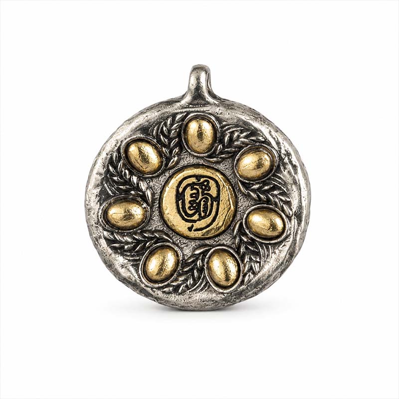 Handcrafted Cupronickel Seven Grains & Five Sacred Peaks Pendant | Daoist Wu Yue True-Form Talisman Protection Necklace