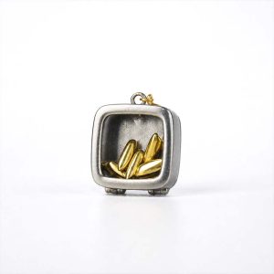 Handcrafted Cupronickel Seven Grains Treasure-Vessel Pendant | Seven Golden Rice Grains Wealth & Luck-Turning Amulet