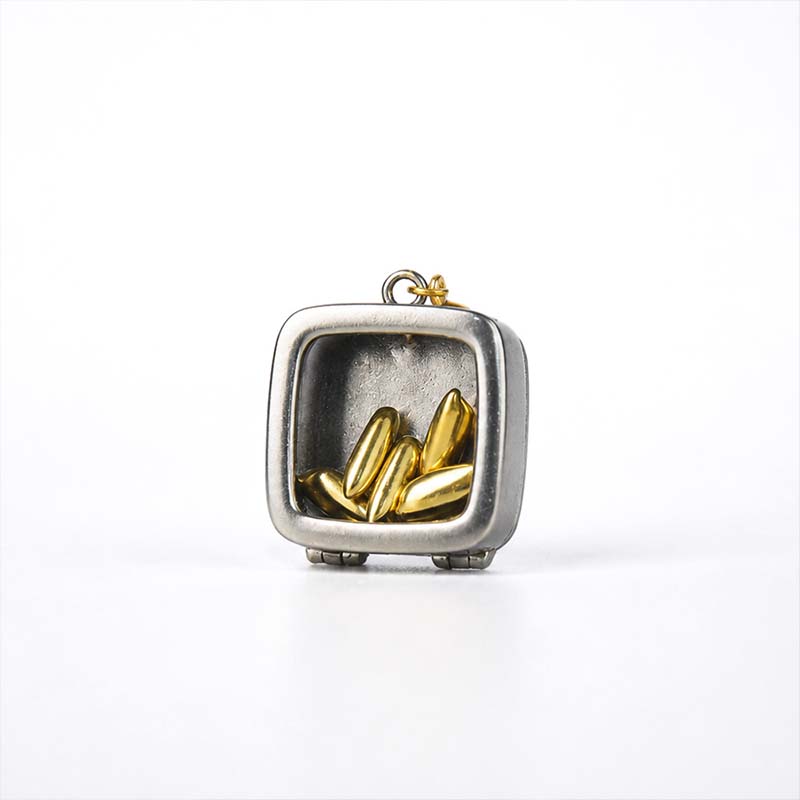 Handcrafted Cupronickel Seven Grains Treasure-Vessel Pendant | Seven Golden Rice Grains Wealth & Luck-Turning Amulet