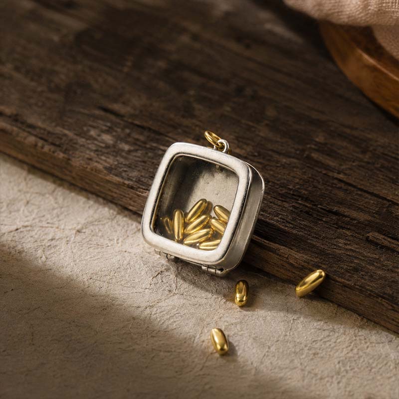 Handcrafted Cupronickel Seven Grains Treasure-Vessel Pendant | Seven Golden Rice Grains Wealth & Luck-Turning Amulet - Image 4