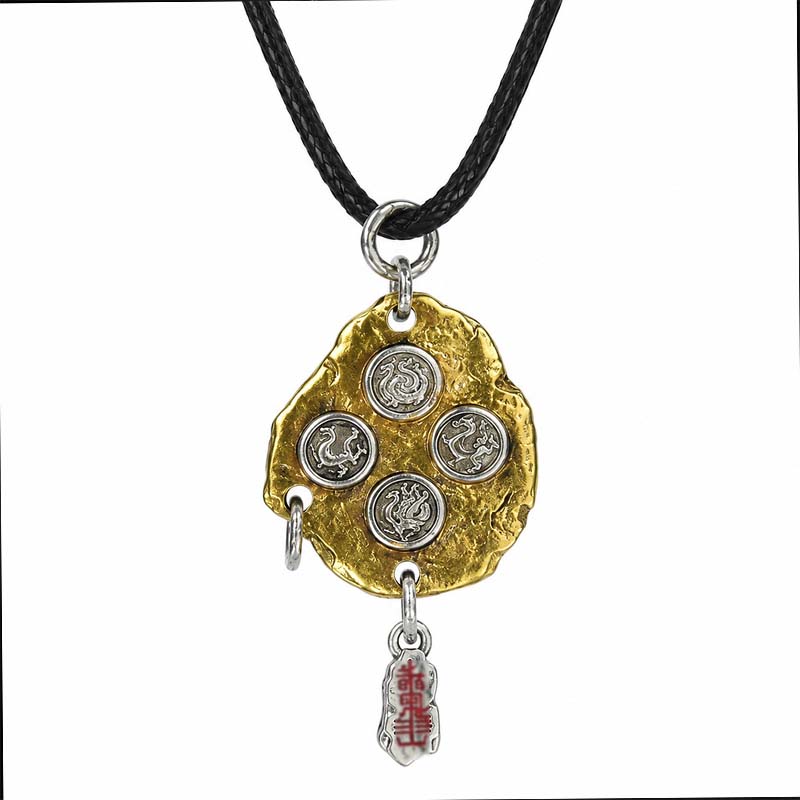 Handcrafted Cupronickel Four Symbols & Primordial Dipper Pendant | Azure Dragon White Tiger Vermilion Bird Black Tortoise Amulet