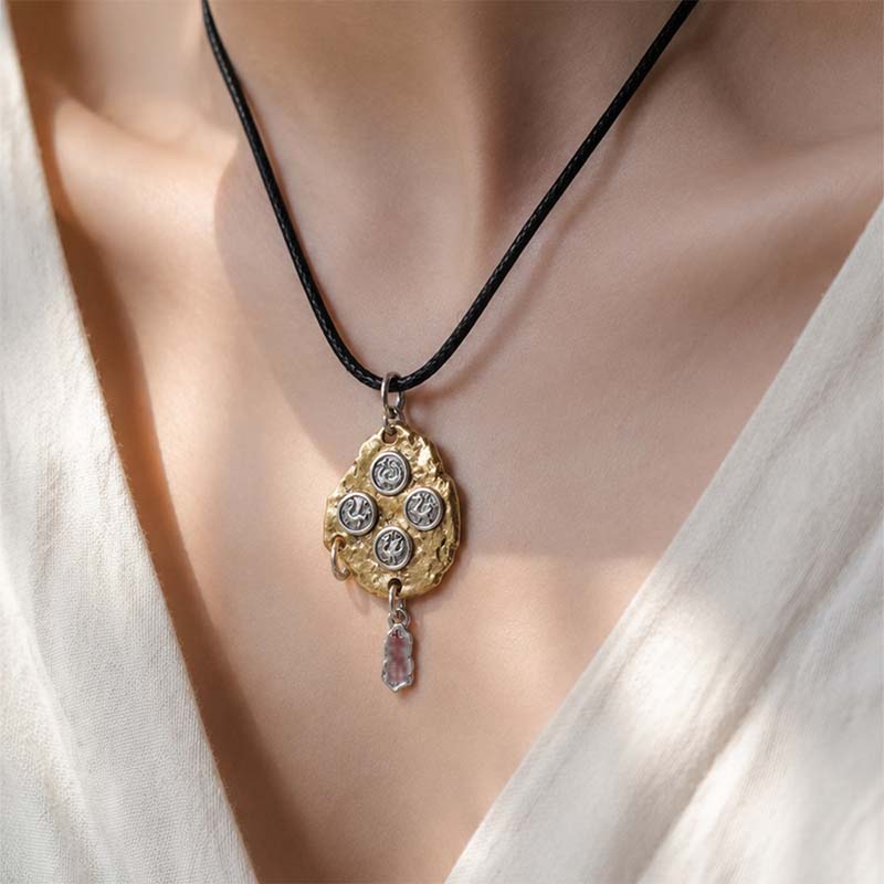 Handcrafted Cupronickel Four Symbols & Primordial Dipper Pendant | Azure Dragon White Tiger Vermilion Bird Black Tortoise Amulet - Image 2