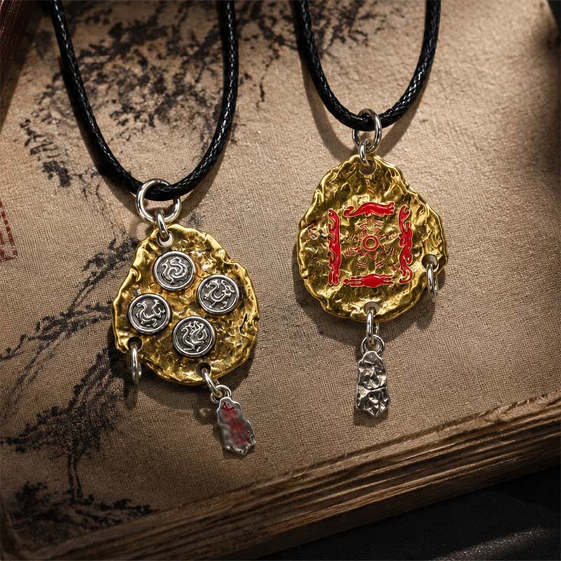 Handcrafted Cupronickel Four Symbols & Primordial Dipper Pendant | Azure Dragon White Tiger Vermilion Bird Black Tortoise Amulet - Image 3