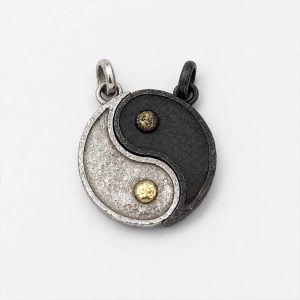 Handcrafted Cupronickel Taiji Yin-Yang Couple Pendant | Two-Half Balance Protection Amulet Necklace for Two