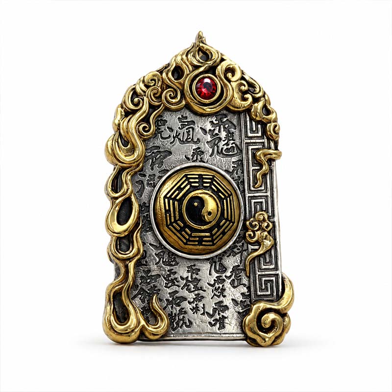 Handcrafted Cupronickel Ten-Thousand Names Tablet Pendant | Wan Shen Hui Daoist Bagua Exorcism Talisman Necklace